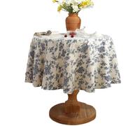 FJOADNVM Tovaglia Rotonda Tovaglia in cotone e lino floreale con nappa Copritavolo retrò rotondo da tè(Edge curl,Diameter 140cm)