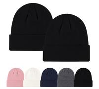 Fjquamitix 2 confezioni di berretti unisex lavorati a maglia invernali caldi berretti per uomo donna classico morbido risvolto semplice teschio berretto, 2 x nero., Taglia unica