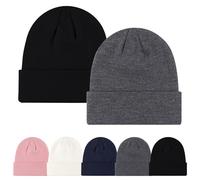 Fjquamitix 2 Confezioni di Cappelli Unisex Cappelli in Maglia Inverno Caldi per Uomini e Donne Berretto Classico Morbido Manica Tinta Unita Testa di Morte, Nero+Grigio scuro, Taglia Unica