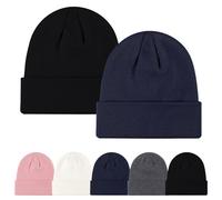 Fjquamitix 2 Confezioni di Cappelli Unisex Cappelli in Maglia Inverno Caldi per Uomini e Donne Berretto Classico Morbido Manica Tinta Unita Testa di Morte, Nero+Navy, Taglia Unica