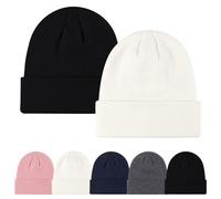 Fjquamitix 2 Confezioni di Cappelli Unisex Cappelli in Maglia Inverno Caldi per Uomini e Donne Berretto Classico Morbido Manica Tinta Unita Testa di Morte, Nero e bianco., Taglia Unica