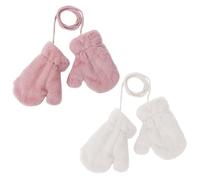Fjquamitix 2 paia di guanti da bambino con corda per bambini invernali caldi spessi guanti termici con fodera pelosa da appendere al collo, guanti anti-perdita, guanti da bambino, età 2-6 anni, rosa e