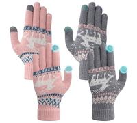 Fjquamitix 2 paia di guanti invernali da donna, guanti invernali leggeri e morbidi con touchscreen, motivo renna di Natale - regalo per donne, Taglia unica