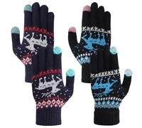 Fjquamitix 2 paia di guanti invernali da donna, guanti leggeri e morbidi in maglia con touchscreen, motivo renna di Natale - Regalo per donne, Taglia unica