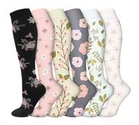 Fjquamitix 3 Paia di Calze Compressorie per Donne e Uomini 20-30 mmHg Calze Graduated Compression per Supporto al Ginocchio per Atleti, Gravidanza, Varici, Voli, Viaggi, Ciclismo (Set di fiori, S/M)