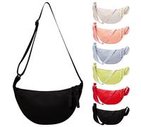 Fjquamitix Borsa a mezzaluna, piccola borsa a tracolla in nylon per donne e uomini, borsa a mezza luna Hobos a tracolla con tracolla regolabile, tinta unita, unica borsa a tracolla con cerniera per