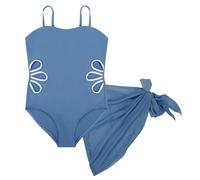 Fjquamitix Costume da bagno da bambina con gonna coprente, costume da bagno intero, spalline regolabili, More Blu, 11-12 jaar