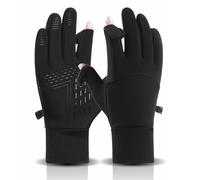 Fjquamitix Guanti invernali antivento impermeabili, 2 in 1, senza dita, convertibili, termici, per touchscreen, per ciclismo, corsa, guida, pesca, unisex (nero, M)