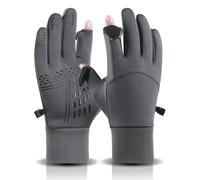 Fjquamitix Guanti invernali antivento impermeabili, 2 in 1, senza dita, convertibili, termici, touchscreen, per ciclismo, corsa, guida, pesca, unisex per clima freddo (grigio, XL)