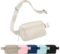 Fjquamitix Marsupio con 4 tasche, impermeabile, regolabile e confortevole, per donne e uomini, con cerniera resistente e chiusura a scatto, ideale per viaggi, corsa, escursionismo, ciclismo, Beige