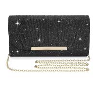 Fjquamitix Pochette da donna, elegante borsa da sera con catena rimovibile, glitter per matrimoni, balli, feste, ampia borsa glamour con tracolla a catena, Nero , 20cm*5.5cm*10cm/7.9*2.2*3.9 inch (L*W