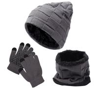 Fjquamitix Set di 3 pezzi cappello sciarpa guanti per bambini, cappello beanie invernale lavorato a maglia foderato in pile scaldacollo guanti touch screen per ragazze e ragazzi, grigio, Taglia unica