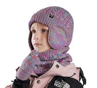 Fjquamitix Set invernale per bambini, con cappello, sciarpa e guanti, caldo berretto termico lavorato a maglia (con paraorecchie), scaldacollo e guanto touchscreen, con morbida fodera in pile, per