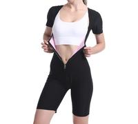 Fjquamitix Tuta da sauna da donna per allenamento completo del corpo, tuta da sauna per allenamento con pesi e sudore, ampia camicia da donna dimagrante in palestra, Esterno nero, interno rosa, XXL
