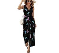 FJQWKLF Abito Lungo da Donna con Scollo a V, Senza Maniche, a Forma di Cuore con Aeroplano di Carta, da Spiaggia, Casual, Maxi, Grande