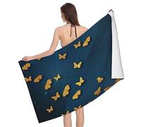 FJQWKLF Asciugamano da spiaggia con farfalla dorata Asciugamani da spiaggia grandi in microfibra 32”x52”Asciugamano da spiaggia ad asciugatura rapida Asciugamani da bagno di lusso per adulti,Asciuga