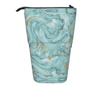 FJQWKLF Azzurrite verde acqua e lamina di olio d'oro con motivo in marmo, stampa, matita, custodia telescopica, custodia multifunzionale per cancelleria, scatola per ufficio