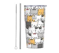 FJQWKLF Bicchiere termico Bambino Cartoon Cat 20 OZ con coperchi e cannuccia Tazza sottovuoto in acciaio inossidabile Caffè Acqua Tazza da viaggio a tenuta stagna per casa Ufficio Scuola