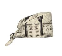FJQWKLF Cappello da Lavoro/Lavaggio con Fascia antisudore e Lacci Regolabili, Ideale per Uomo e Donna, con Motivo Far West Desert e Cowboys.