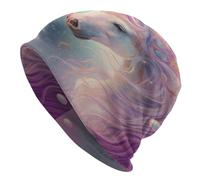 FJQWKLF Cappello da Uomo e Donna con Cappuccio e Teschio Caldo, Morbido ed Elasticizzato, con Unicorno incantato e Perla