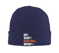 FJQWKLF Cappello Invernale Caldo con Risvolto, Berretto Lavorato a Maglia Eat Sleep Basketball Repeat, per Uomo e Donna