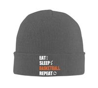FJQWKLF Cappello Invernale Caldo con Risvolto, Berretto Lavorato a Maglia Eat Sleep Basketball Repeat, per Uomo e Donna