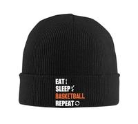 FJQWKLF Cappello Invernale Caldo con Risvolto, Berretto Lavorato a Maglia Eat Sleep Basketball Repeat, per Uomo e Donna