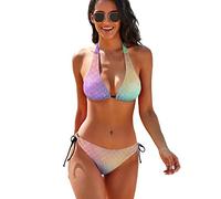 FJQWKLF Costume da Bagno a Due Pezzi da Donna Principessa Sirena Arcobaleno, Costume da Bagno Sexy con Cavezza, Set Bikini a Triangolo