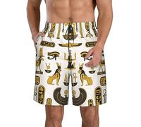 FJQWKLF Costume da Bagno da Uomo, Pantaloncini da Spiaggia, Costumi da Bagno - Simboli dell'antico Egitto, Oro Bianco, XL