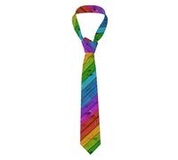 FJQWKLF Cravatta elegante e morbida con sfondo in legno color arcobaleno, cravatta alla moda per ufficio, matrimonio, festa, regalo di Natale alla moda per uomo