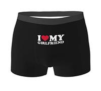 FJQWKLF Cuore Divertente I Love My Girlfriend Gifts Boxer da Uomo Neri Boxer Elasticizzati Intimo da Uomo