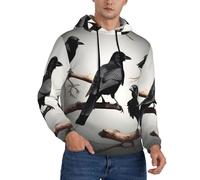 FJQWKLF Felpa con Cappuccio da Uomo con Stampa di Uccelli su Un Ramo con Corvo Nero, a Maniche Lunghe, con Cappuccio per Primavera, Autunno e Inverno, Senza Cerniera. XL