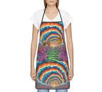 FJQWKLF Grembiule con tasche per donna e uomo Grembiule da server impermeabile Grembiuli da cuoco per cucinare - Mandala colorato con funghi astratti