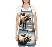 FJQWKLF Grembiule con tasche per donna e uomo Grembiule da server impermeabile Grembiuli da cuoco per cucinare - Alce cervo carino