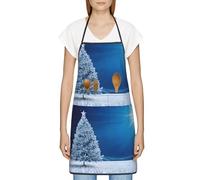 FJQWKLF Grembiule con tasche per donna e uomo Grembiule da server impermeabile Grembiuli da cuoco per cucinare - Fiocco di neve di Natale blu