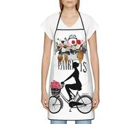 FJQWKLF Grembiule con tasche per donna, uomo, grembiule da server impermeabile, grembiuli da chef per cucinare e cuocere al forno - Bicicletta da ragazza Torre Eiffel di Parigi