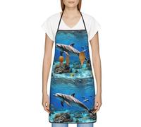 FJQWKLF Grembiule con Tasche per Donna Uomo Grembiule da Server Impermeabile Grembiuli da Cuoco da Cucina per Cottura al Forno - 3D Mondo Sottomarino Pesce Delphi