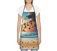 FJQWKLF Grembiule con Tasche per Donna Uomo Grembiule da Server Impermeabile Grembiuli da Cuoco da Cucina per Cottura al Forno - Spiaggia Sabbiosa di Palma da Cocco