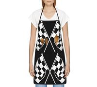 FJQWKLF Grembiule con Tasche per Donna Uomo Grembiule da Server Impermeabile Grembiuli da Cuoco da Cucina per Cottura al Forno - Modello con Bandiere a Scacchi Formula Bianco Nero