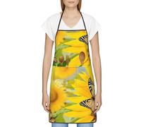 FJQWKLF Grembiule con tasche per donna uomo Grembiule da server impermeabile Grembiuli da cuoco per cucinare - Girasole Farfalla Soleggiato