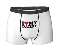 FJQWKLF I Love My Daddy Heart Gifts Intimo da Uomo Nero Slip Boxer da Uomo Elasticizzati a Gamba Lunga Boxer da Uomo