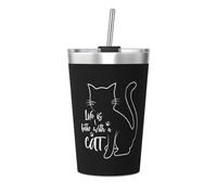 FJQWKLF La vita è migliore con una tazza da caffè per gatti, un bicchiere da viaggio a doppia parete con isolamento sottovuoto in acciaio inossidabile da 12 once
