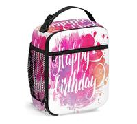 FJQWKLF Lunch Box di compleanno per donne e giovani - Parole di buon compleanno con fiori, borsa per il pranzo riutilizzabile da uomo - Lunchbox piccola isolata per picnic di lavoro, giallo blu
