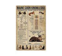 FJQWKLF Maine Coon Knowledge Targhe in metallo in metallo Maine Coon Infografica Poster Cat Encyclopedia Guide Targhe Home Room Cat House Decorazione da parete 8x12 pollici