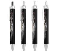 FJQWKLF Penna a sfera a rullo retrattile Native American Wolf, inchiostro blu, scrittura, 0,5 mm, confezione da 4 pezzi