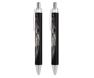 FJQWKLF Penna a sfera a rullo retrattile Native American Wolf, inchiostro blu, scrittura, 0,5 mm, confezione da 2 pezzi