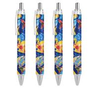 FJQWKLF Penna a sfera a scatto con inchiostro blu a forma di pesce tropicale colorato, punta fine da 0,5 mm, per ufficio, 4 pezzi