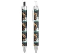 FJQWKLF Penna a sfera Angry Grizzly Bear da 0,5 mm, personalizzata, retrattile, nera, con punta fine, per quaderni, scrittura, ufficio, 2 pezzi