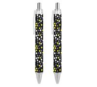 FJQWKLF Penna a sfera nera a pois gialla bianca nera per uomo e donna, penne retrattili da 0,5 mm, per una scrittura, 2 pezzi