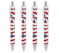 FJQWKLF Penna a sfera retrattile con bandiera americana, stelle e strisce rosse, punta fine da 0,5 mm, corpo rotondo flessibile per una scrittura confortevole, 4 pezzi